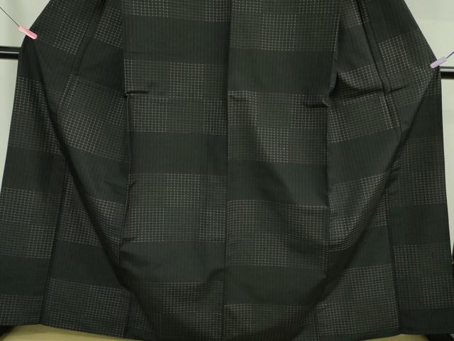平和屋着物▽極上 紬 単衣 変わり市松 黒地 逸品 DZAB2806kh6
