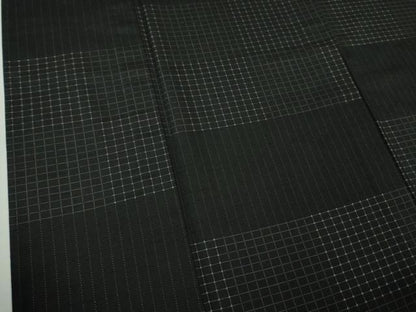 平和屋着物▽極上 紬 単衣 変わり市松 黒地 逸品 DZAB2806kh6