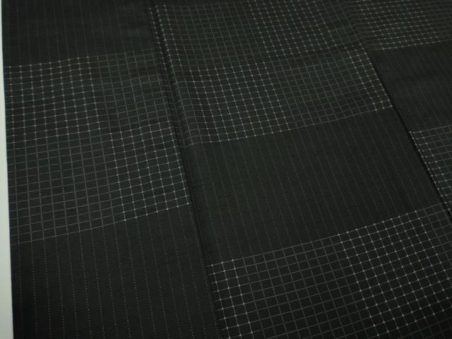 平和屋着物▽極上 紬 単衣 変わり市松 黒地 逸品 DZAB2806kh6