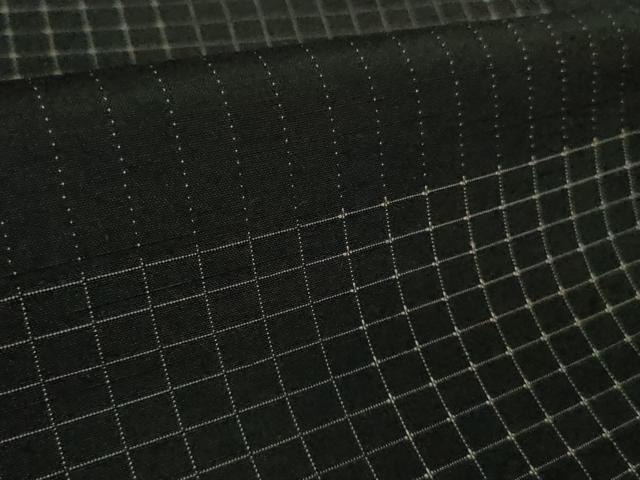 平和屋着物▽極上 紬 単衣 変わり市松 黒地 逸品 DZAB2806kh6