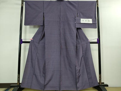 平和屋着物▽極上 伝統工芸士 玉虫正直 米沢紬 単衣 玉虫工房 格子 証紙付き 逸品 DZAB2807kh6