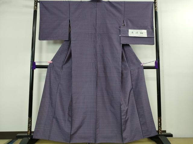 平和屋着物▽極上 伝統工芸士 玉虫正直 米沢紬 単衣 玉虫工房 格子 証紙付き 逸品 DZAB2807kh6