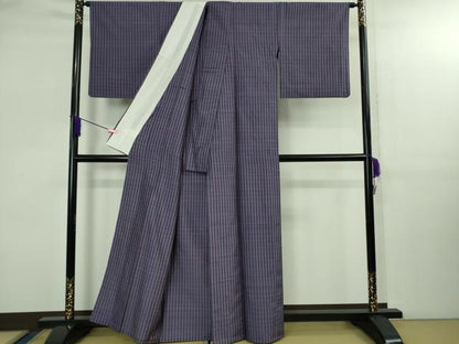 平和屋着物▽極上 伝統工芸士 玉虫正直 米沢紬 単衣 玉虫工房 格子 証紙付き 逸品 DZAB2807kh6