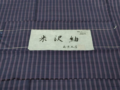 平和屋着物▽極上 伝統工芸士 玉虫正直 米沢紬 単衣 玉虫工房 格子 証紙付き 逸品 DZAB2807kh6