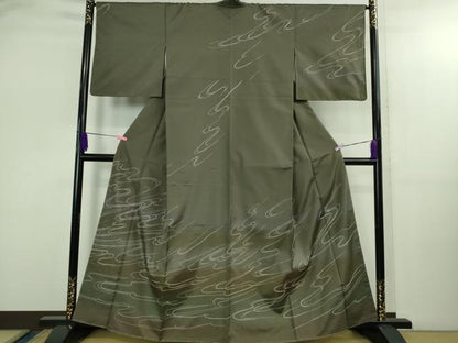 平和屋着物●極上　訪問着　刺し子　総刺繍　白山紬　流水文　藍海松茶色地　暈し染め　逸品　未使用　DZAB2812kh6