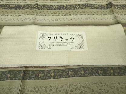 平和屋着物▽極上 野蚕糸 クリキュラ 訪問着 紬 単衣 更紗横段文 証紙付き 逸品 未使用 DZAB2814kh6