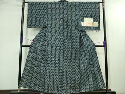 平和屋着物●極上 弓浜絣 単衣 綿 手織 村上絣織物謹製 染の近江 証紙付き 逸品 DZAB2818kh6