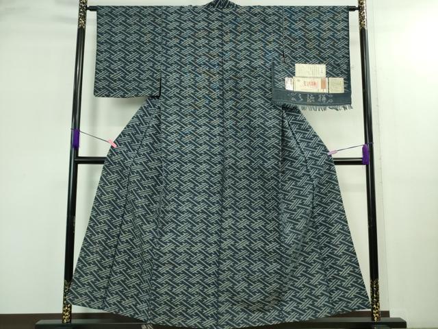 平和屋着物●極上 弓浜絣 単衣 綿 手織 村上絣織物謹製 染の近江 証紙付き 逸品 DZAB2818kh6