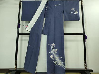平和屋着物▽極上　本加賀友禅作家　袖野久美子　訪問着　単衣　加賀紬　クロユリ　証紙付き　逸品　DZAB2825kh6