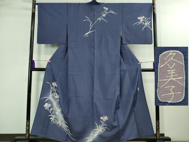 平和屋着物▽極上　本加賀友禅作家　袖野久美子　訪問着　単衣　加賀紬　クロユリ　証紙付き　逸品　DZAB2825kh6