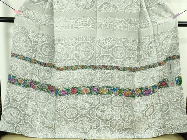 【天目織】　山岡古都　薬墨染天目織　檜垣文調に格上に見える吉祥文様の柄 平和屋本店○極上 山岡古都・古都染人 染織美術品 薬墨染 天目