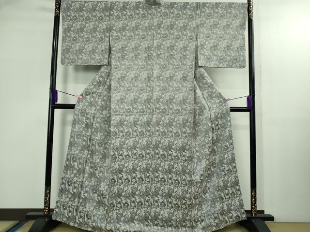 平和屋着物●極上　山岡古都・古都染人　染織美術品　薬墨染　天目織　お召　草花文　逸品　DZAB2828kh6