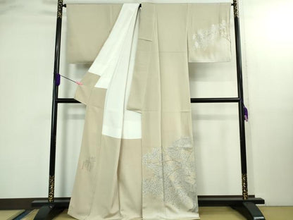 平和屋着物●極上　松尾光琳　訪問着　淡墨桜　練色地　銀彩　保証書付き　逸品　未使用　DZAB2829kh6