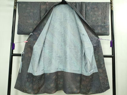 平和屋着物＃極上　道中着　ロング丈　作家物　お召地　葉尽くし　暈し染め　逸品　DZAB2830kh6