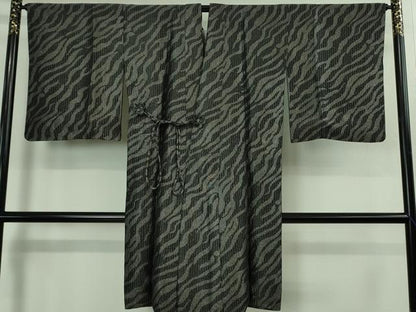 平和屋着物＃極上　道中着　ロング丈　霞文　銀糸　銀通し地　逸品　DZAB2831kh6