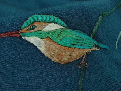平和屋着物＃極上　道行コート　和装コート　小鳥　枝垂れ柳　手描き　鬼しぼ縮緬　暈し染め　つけ衿付き　逸品　DZAB2832kh6