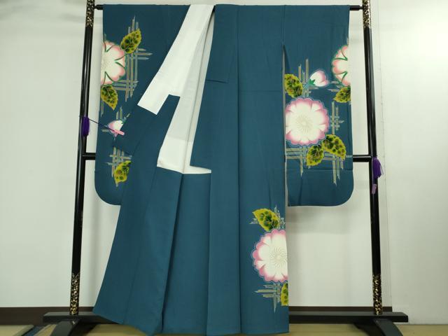 平和屋本店●極上　世界的人形師　辻村寿三郎　ジュサブロー　振袖・長襦袢(袷)セット　草花文　藍色地　金彩　逸品　DZAB2834kh6