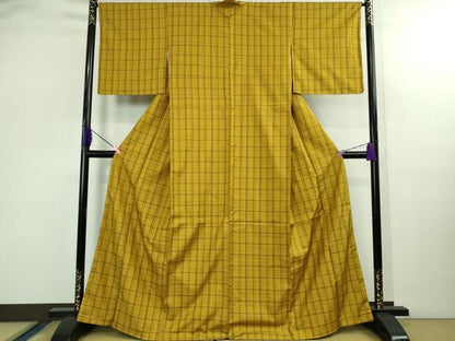 平和屋本店●極上　本場黄八丈　市松綾織　紬　格子　逸品　未使用　DZAB2836kh6
