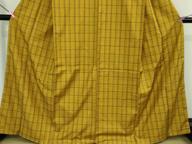 平和屋本店○極上 本場黄八丈 市松綾織 紬 格子 逸品 未使用 DZAB2836kh6