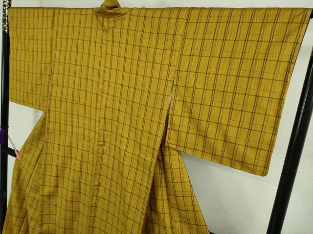 平和屋本店○極上 本場黄八丈 市松綾織 紬 格子 逸品 未使用 DZAB2836kh6