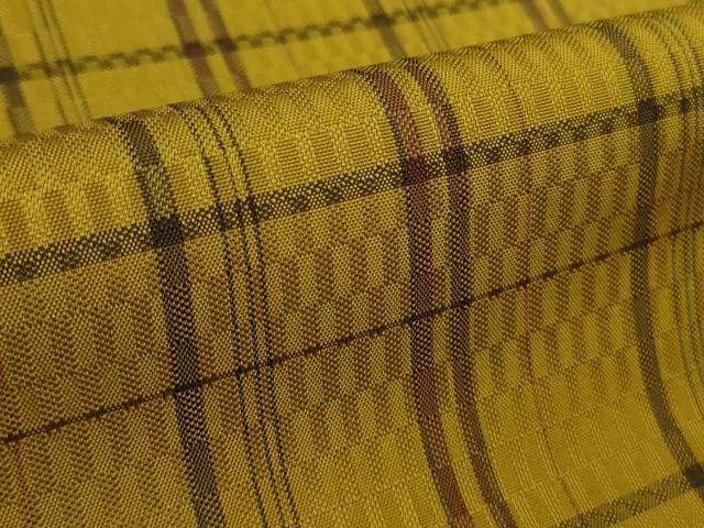 平和屋本店●極上　本場黄八丈　市松綾織　紬　格子　逸品　未使用　DZAB2836kh6