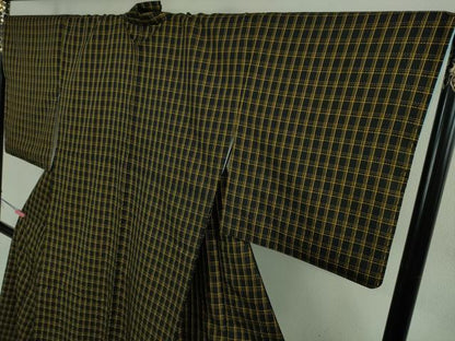 平和屋本店●極上　本場黄八丈　黒八丈　市松綾織　紬　格子　逸品　DZAB2837kh6