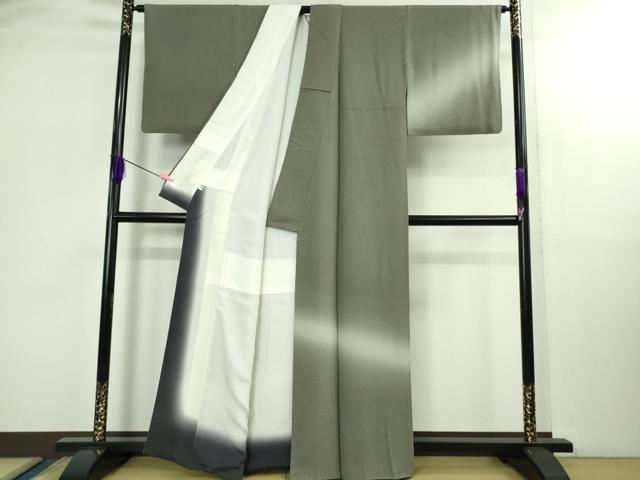 平和屋着物●極上　江戸小紋　訪問着　万筋　黒橡色×灰青色　暈し染め　逸品　DZAB2843kh6