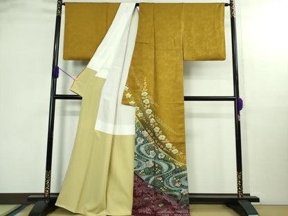 平和屋着物●極上　 吉乃一廉　幻の辻が花　訪問着　黄橡色地　暈し染め　金彩　逸品　DZAB2845kh6