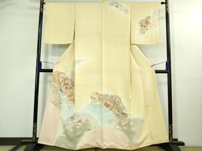 平和屋本店●極上　創業460年・千總　訪問着　雪輪花丸文　薄い淡黄色地　暈し染め　金彩　逸品　DZAB2847kh6