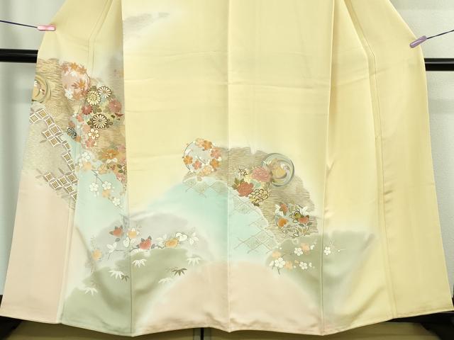 平和屋本店●極上　創業460年・千總　訪問着　雪輪花丸文　薄い淡黄色地　暈し染め　金彩　逸品　DZAB2847kh6