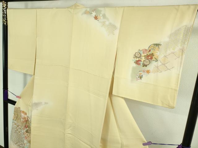 平和屋本店●極上　創業460年・千總　訪問着　雪輪花丸文　薄い淡黄色地　暈し染め　金彩　逸品　DZAB2847kh6