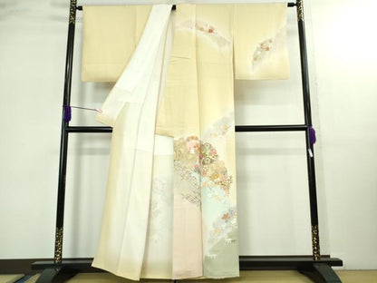平和屋本店●極上　創業460年・千總　訪問着　雪輪花丸文　薄い淡黄色地　暈し染め　金彩　逸品　DZAB2847kh6