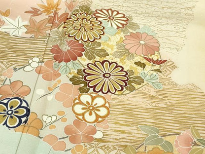 平和屋本店●極上　創業460年・千總　訪問着　雪輪花丸文　薄い淡黄色地　暈し染め　金彩　逸品　DZAB2847kh6
