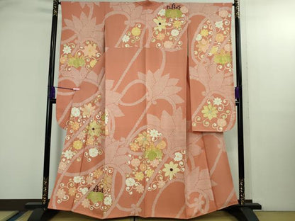 平和屋本店●極上　創業460年・千總　振袖　駒刺繍　桐花文　甚三紅色地　金彩　逸品　DZAB2848kh6
