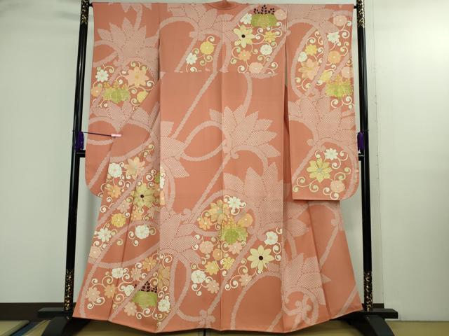 平和屋本店●極上　創業460年・千總　振袖　駒刺繍　桐花文　甚三紅色地　金彩　逸品　DZAB2848kh6