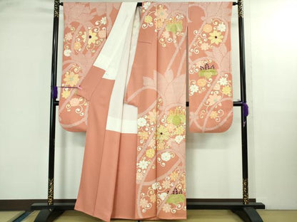 平和屋本店●極上　創業460年・千總　振袖　駒刺繍　桐花文　甚三紅色地　金彩　逸品　DZAB2848kh6