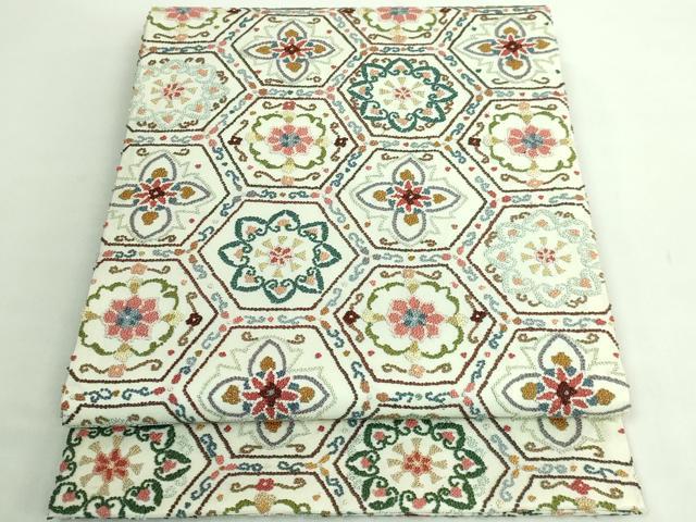 平和屋本店●極上　中国三大刺繍　相良刺繍　袋帯　亀甲花文　逸品　DZAB2852kh6