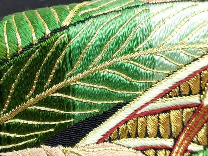 平和屋本店●極上　浦野理一　九寸名古屋帯　総刺繍　白鷺　黒紅色地　金糸　鬼しぼ縮緬　逸品　DZAB2859kh6