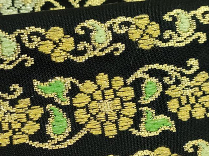 平和屋着物●極上　龍村美術織物　龍村製　九寸名古屋帯　ペイズリー段文　黒地　金糸　逸品　DZAB2862kh6
