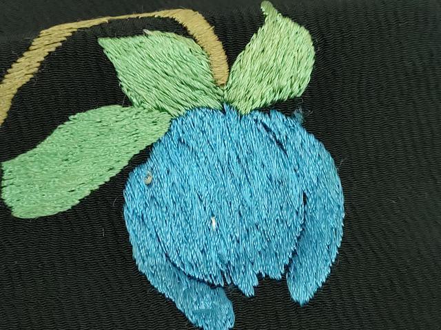 平和屋着物●極上　アンティーク　大正ロマン　九寸名古屋帯　総手刺繍　枝花文　黒地　金糸　逸品　DZAB2867kh6