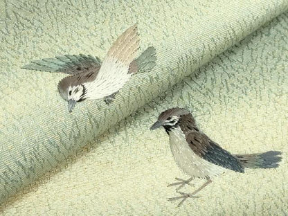 平和屋着物●極上　アンティーク　大正ロマン　九寸名古屋帯　総手刺繍　雀　金糸　逸品　DZAB2869kh6