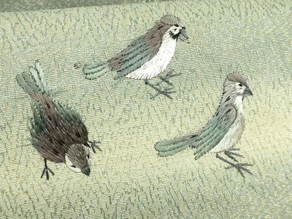 平和屋着物●極上　アンティーク　大正ロマン　九寸名古屋帯　総手刺繍　雀　金糸　逸品　DZAB2869kh6