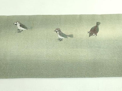 平和屋着物●極上　アンティーク　大正ロマン　九寸名古屋帯　総手刺繍　雀　金糸　逸品　DZAB2869kh6