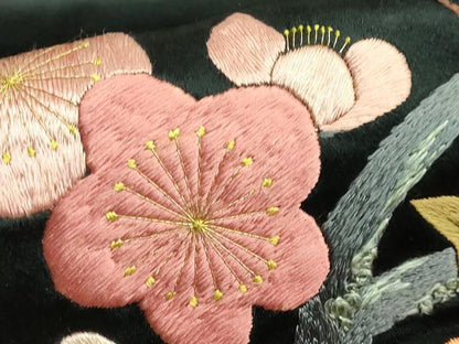 平和屋着物●極上　アンティーク　大正ロマン　九寸名古屋帯　総手刺繍　花鳥文　黒地　金糸　逸品　DZAB2871kh6