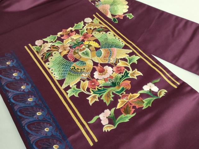 平和屋着物●極上　セミアンティーク　九寸名古屋帯　総刺繍　孔雀花文　金彩　逸品　DZAB2872kh6