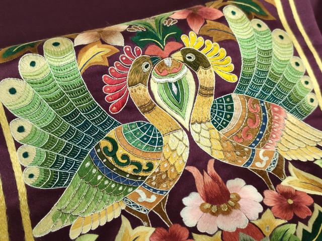 平和屋着物●極上　セミアンティーク　九寸名古屋帯　総刺繍　孔雀花文　金彩　逸品　DZAB2872kh6