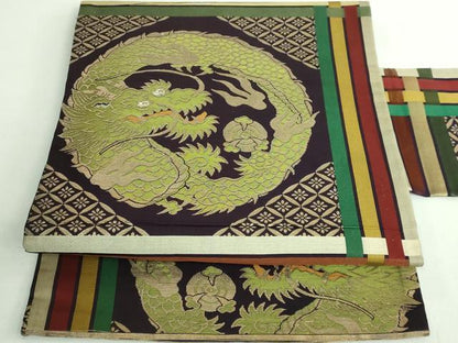 平和屋着物●極上　アンティーク　大正ロマン　九寸名古屋帯　引き抜き帯　龍　金銀糸　逸品　DZAB2873kh6