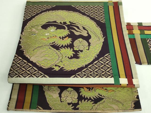 平和屋着物●極上　アンティーク　大正ロマン　九寸名古屋帯　引き抜き帯　龍　金銀糸　逸品　DZAB2873kh6