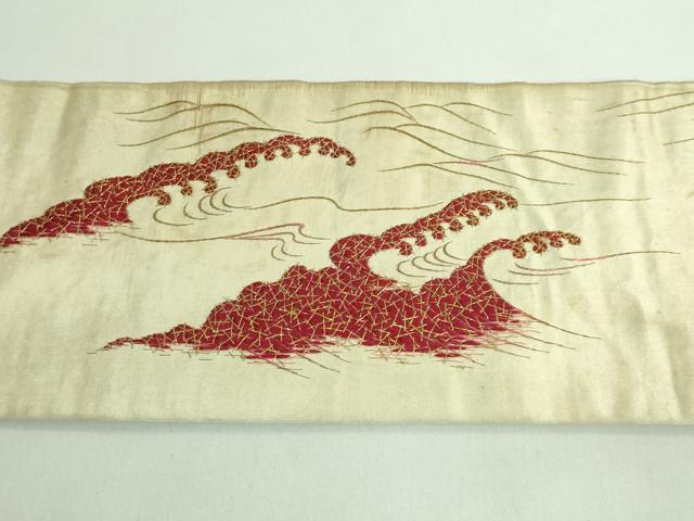 平和屋本店●極上 アンティーク 大正ロマン 九寸名古屋帯 総手刺繍 カモメ 船 金銀糸 逸品 DZAB2874kh6