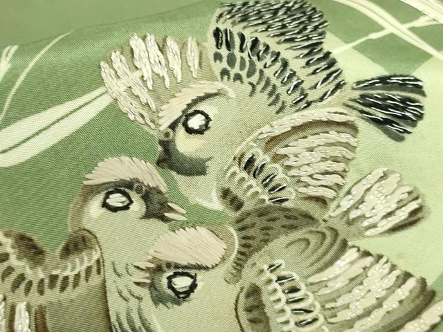 平和屋本店●極上 アンティーク 大正ロマン 六通柄 京袋帯 手刺繍 雀 逸品 DZAB2875kh6